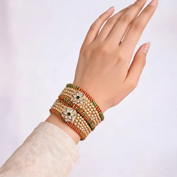 Multicolour_Gold_Tone_Floral_Embellished_Bangles_For_Women