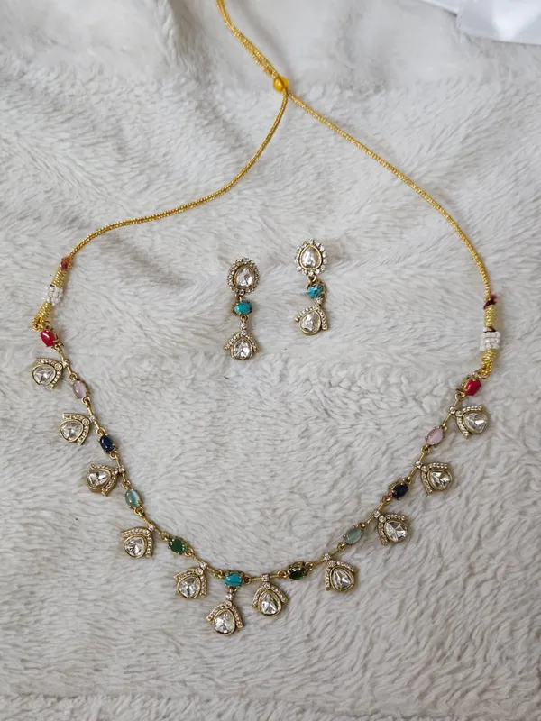 Multicolour_Gold_Tone_Necklace_And_Earrings_Set_For_Women