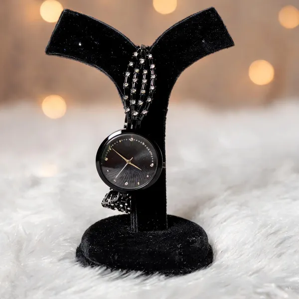 Black_Beaded_Metal_Bracelet_Analog_Watch_For_Women