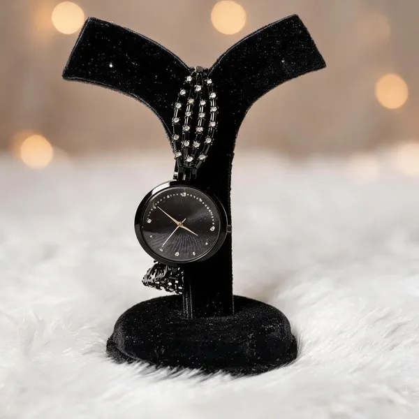 Black_Beaded_Metal_Bracelet_Analog_Watch_For_Women