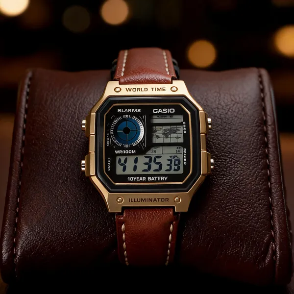 Gold_Tone_Leather_Square_Digital_Watch_For_Women