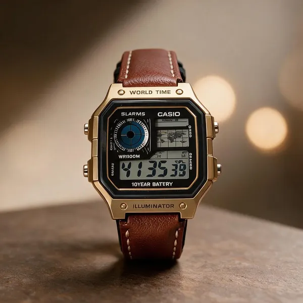 Gold_Tone_Leather_Square_Digital_Watch_For_Women
