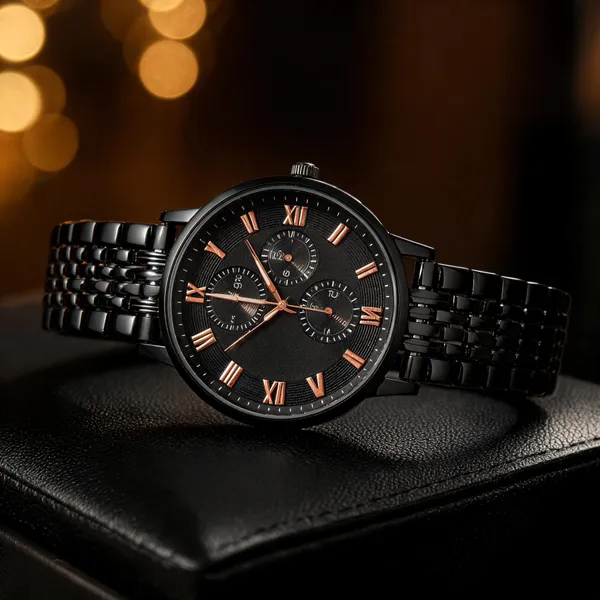 Black_Metal_Roman_Numeral_Analog_Watch_For_Women