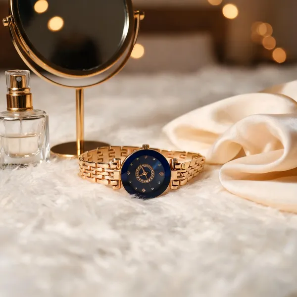 Gold_Tone_Metal_Blue_Dial_Bracelet_Analog_Watch_For_Women