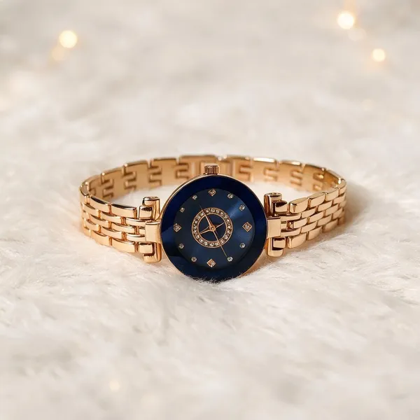 Gold_Tone_Metal_Blue_Dial_Bracelet_Analog_Watch_For_Women