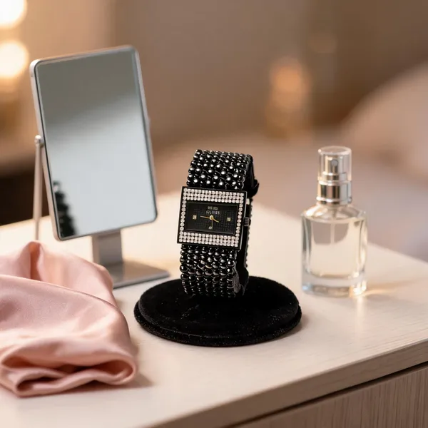 Black_Beaded_Metal_Rectangular_Bracelet_Analog_Watch_For_Women