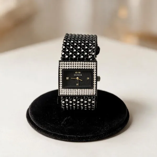 Black_Beaded_Metal_Rectangular_Bracelet_Analog_Watch_For_Women