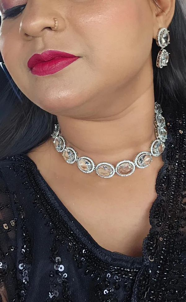 Silver_Tone_Crystal_Necklace_And_Earrings_Set_for_Women