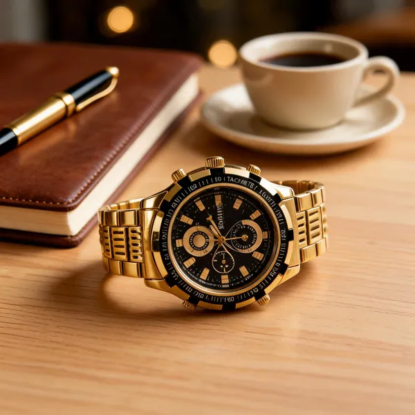 Gold_Metal_Chronograph_Watch_For_Women