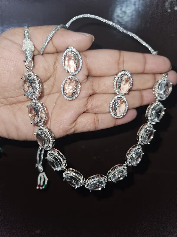 Silver_Tone_Crystal_Necklace_And_Earrings_Set_for_Women