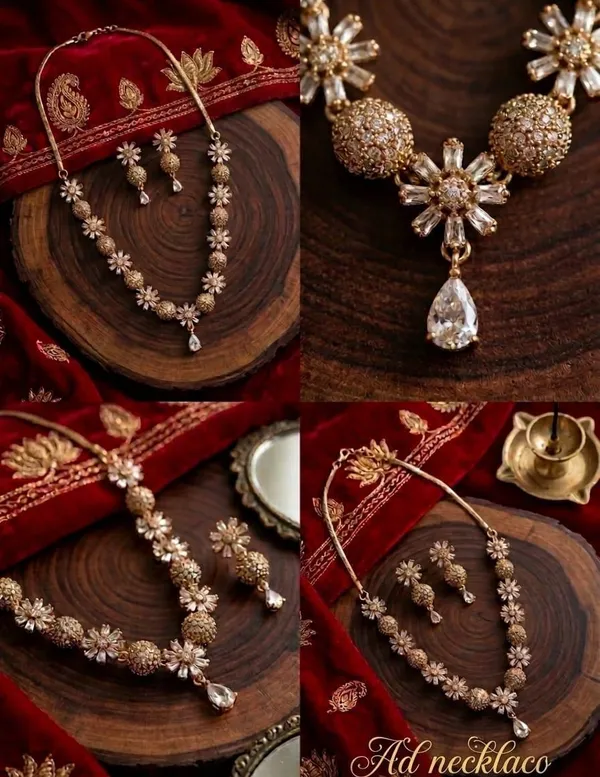 Gold_Tone_Floral_Necklace_And_Earrings_Set_For_Women