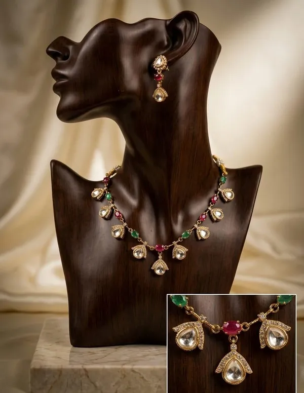 Multicolour_Gold_Tone_Necklace_Earrings_Set_for_Women