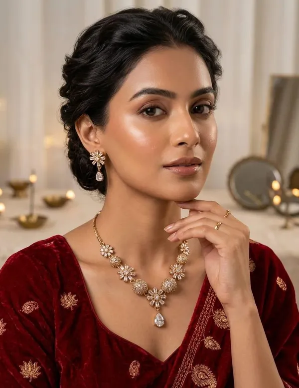Gold_Tone_Floral_Necklace_And_Earrings_Set_For_Women