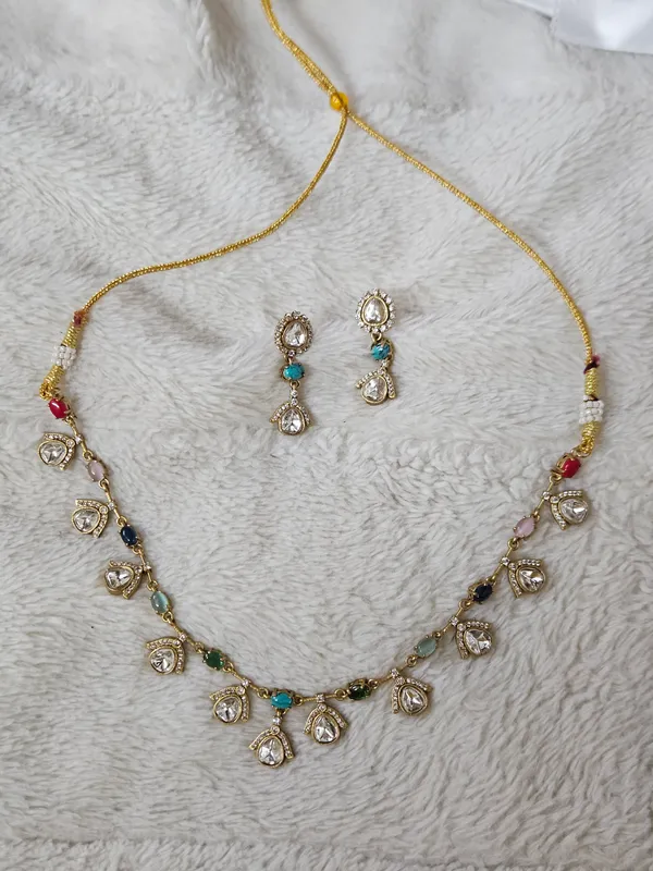 Multicolour_Gold_Tone_Necklace_And_Earrings_Set_For_Women