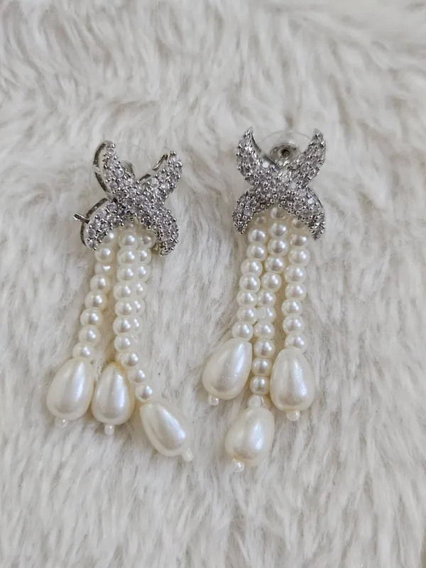 White_Pearl_Rhinestone_Necklace_And_Earrings_Set_for_Women