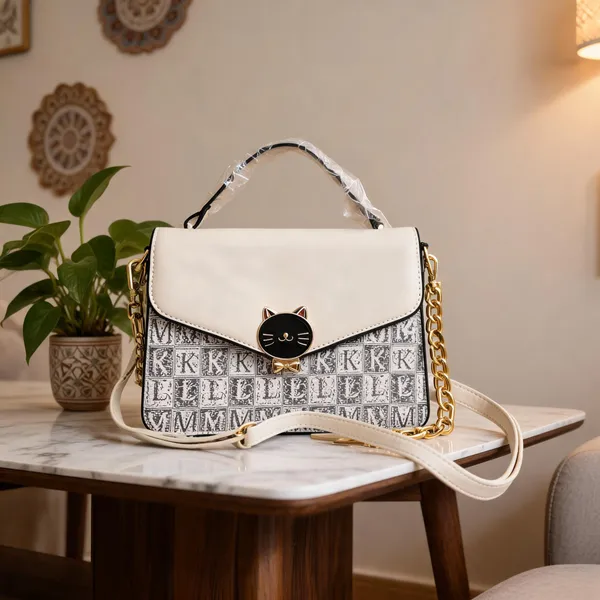 Cream_Synthetic_Leather_Cat_Detail_Structured_Handbag_For_Women