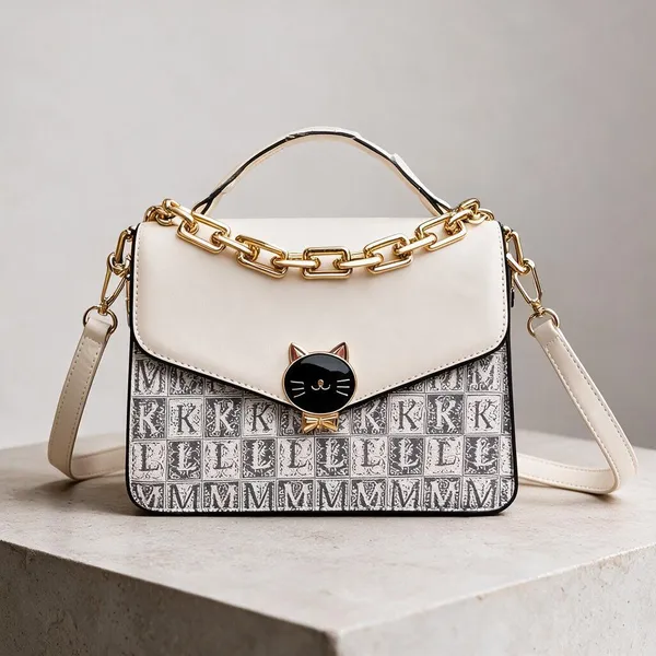 Cream_Synthetic_Leather_Cat_Detail_Structured_Handbag_For_Women