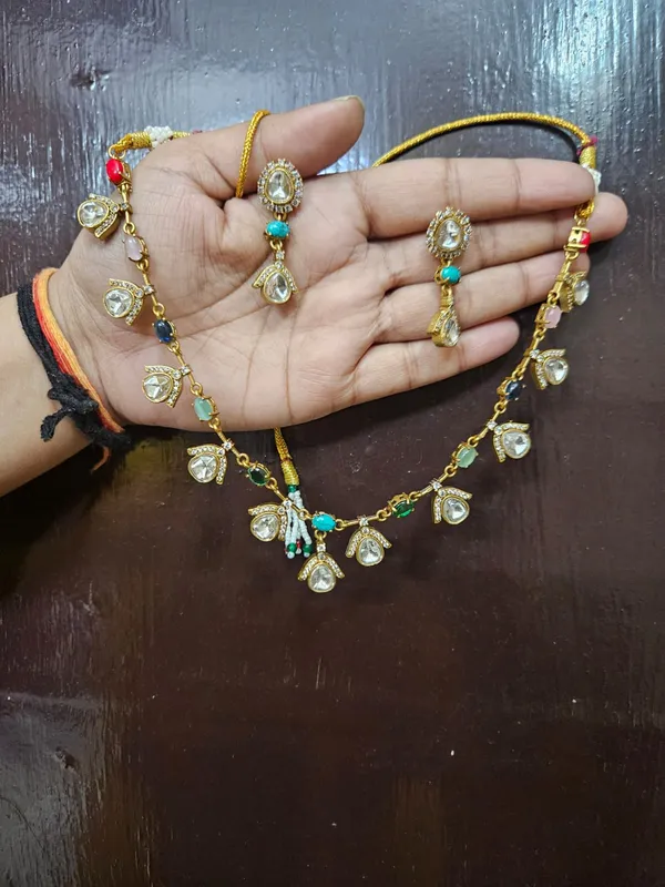 Multicolour_Gold_Tone_Necklace_And_Earrings_Set_For_Women