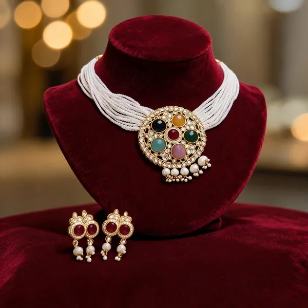 Multicolor_Beaded_Necklace_And_Earrings_Set_For_Women