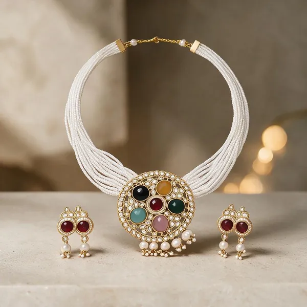 Multicolor_Beaded_Necklace_And_Earrings_Set_For_Women