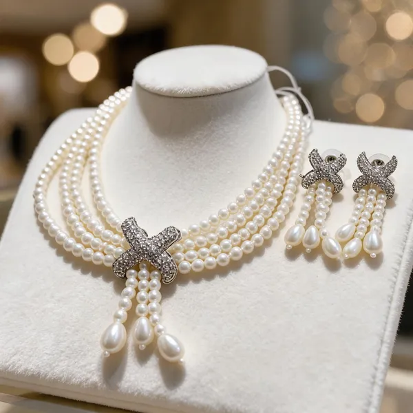 White_Pearl_Rhinestone_Necklace_And_Earrings_Set_For_Women