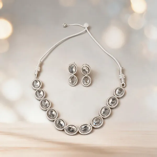 Silver_Tone_Crystal_Necklace_And_Earrings_Set_For_Women