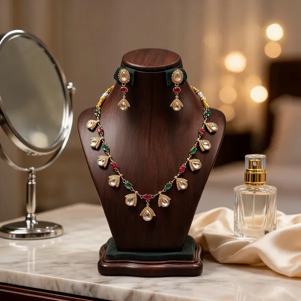 Multicolour_Gold_Tone_Necklace_Earrings_Set_For_Women