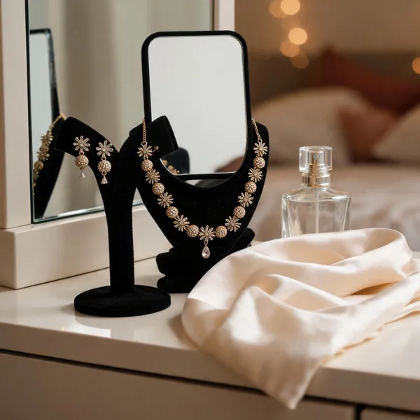 Gold_Alloy_Floral_Necklace_And_Earrings_Set_For_Women