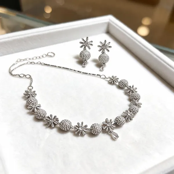 Silver_Alloy_Floral_Necklace_And_Earrings_Set_For_Women