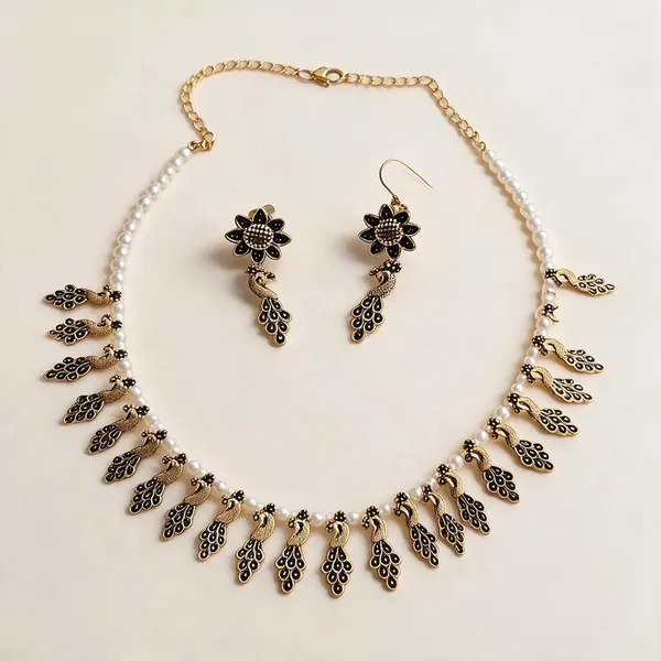Gold_Tone_Floral_Necklace_And_Earrings_Set_For_Women