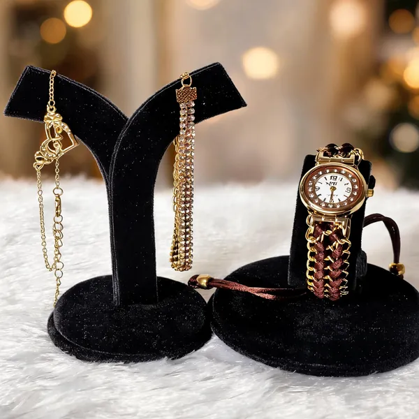 Gold-Tone_Braided_Strap_Bracelet_Watch_Set_For_Women