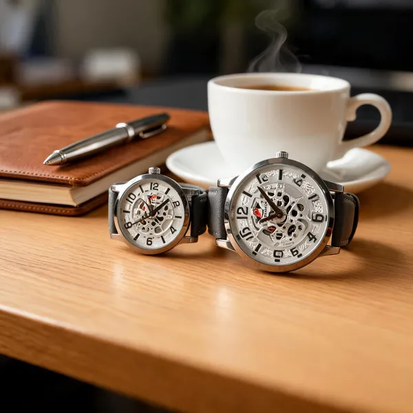Grey_Metal_Skeleton_Dial_Analog_Watch_Set_For_Men