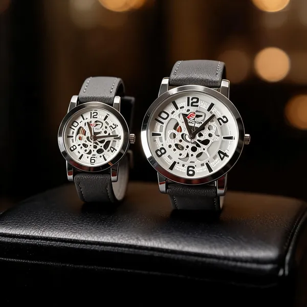 Grey_Metal_Skeleton_Dial_Analog_Watch_Set_For_Men