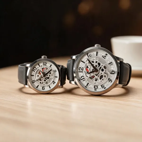 Grey_Metal_Skeleton_Dial_Analog_Watch_Set_For_Men