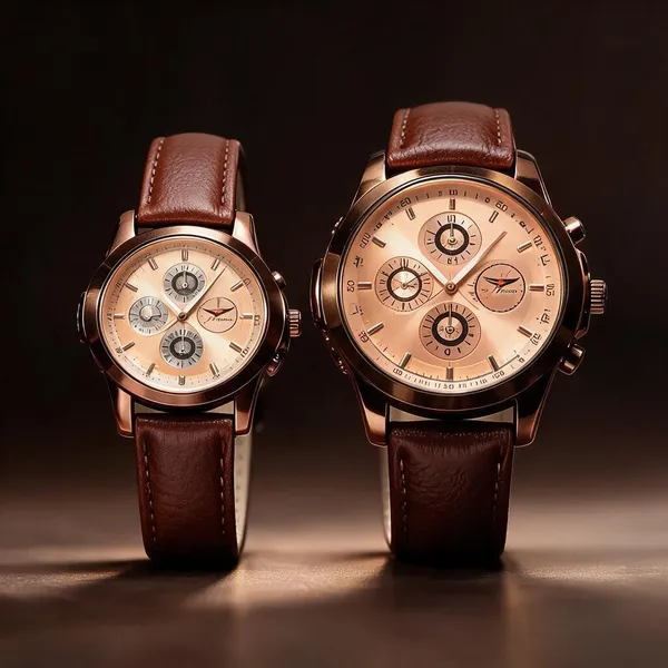 Brown_Leather_Chronograph_Watch_Set_For_Couples