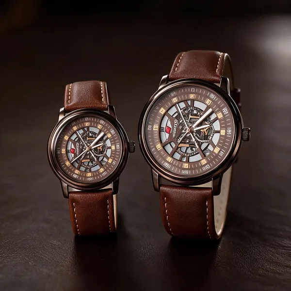 Brown_Leather_Strap_Skeleton_Watch_Set_For_Men