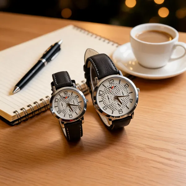 Black_Leather_Analog_Watch_Set_For_Women