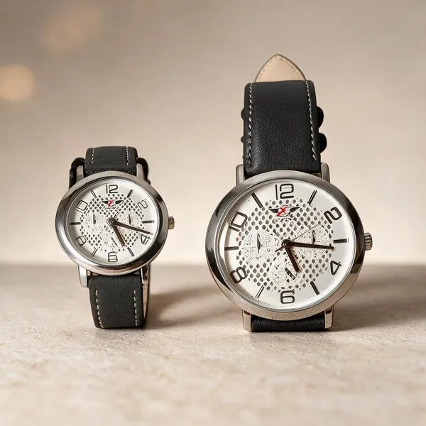 Black_Leather_Analog_Watch_Set_For_Women