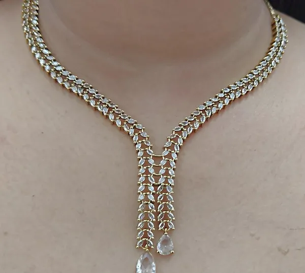 Gold_Tone_Crystal_Necklace_And_Earrings_Set_for_Women