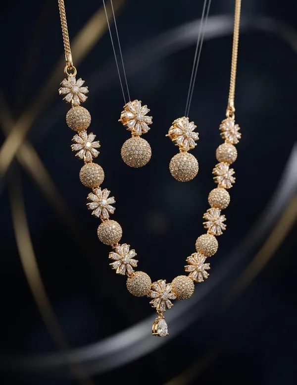 Gold_Tone_Floral_Necklace_And_Earrings_Set_For_Women