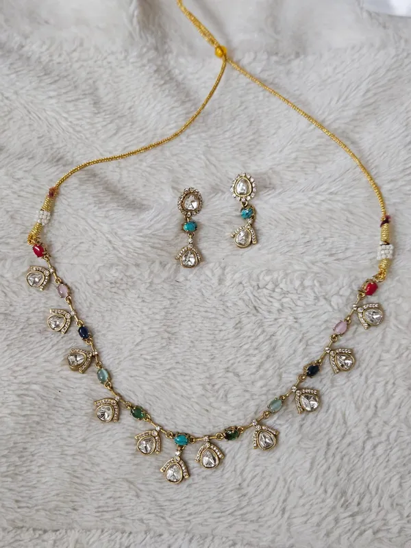 Multicolour_Gold_Tone_Necklace_And_Earrings_Set_For_Women