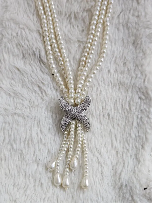 White_Pearl_Rhinestone_Necklace_And_Earrings_Set_for_Women
