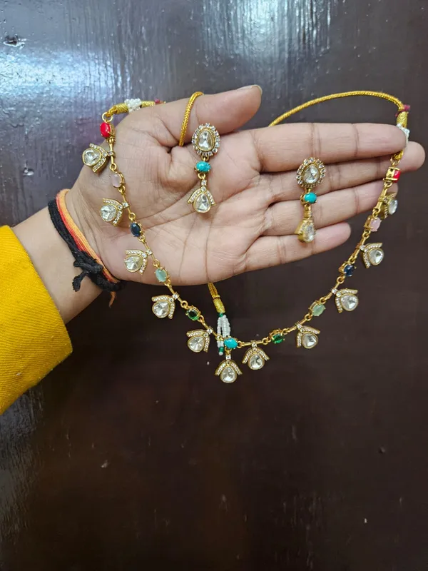 Multicolour_Gold_Tone_Necklace_And_Earrings_Set_For_Women