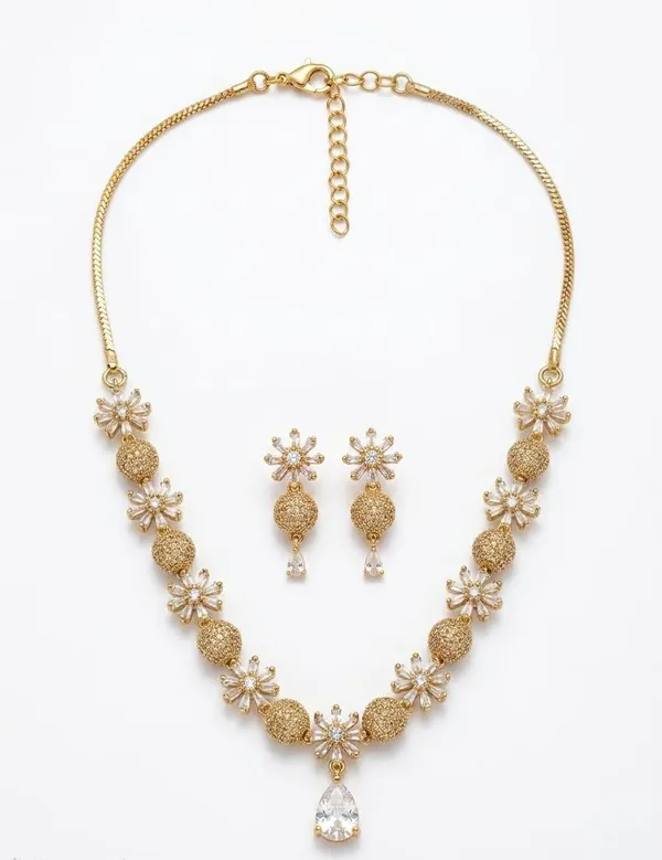 Gold_Tone_Floral_Necklace_And_Earrings_Set_For_Women