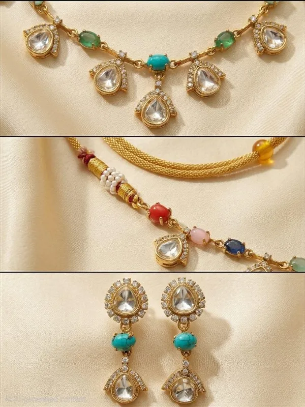 Multicolour_Gold_Tone_Necklace_And_Earrings_Set_For_Women