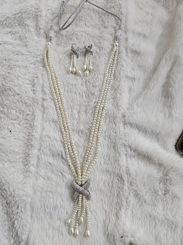 White_Pearl_Rhinestone_Necklace_And_Earrings_Set_for_Women