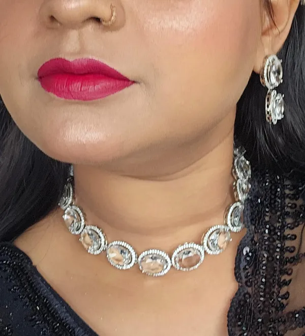 Silver_Tone_Crystal_Necklace_And_Earrings_Set_for_Women