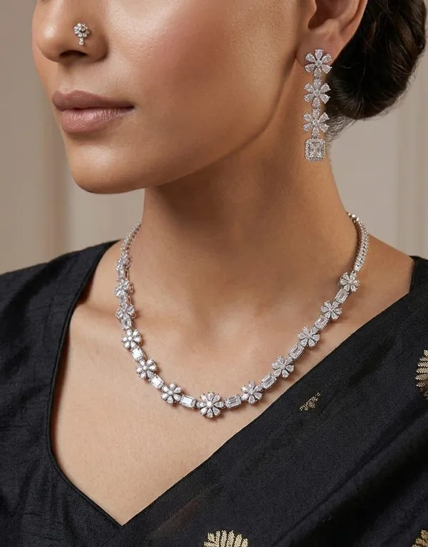 Silver_Tone_Stone_Necklace_And_Earrings_Set_For_Women
