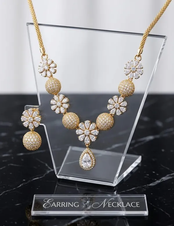 Gold_Tone_Floral_Necklace_And_Earrings_Set_For_Women