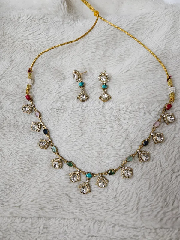 Multicolour_Gold_Tone_Necklace_And_Earrings_Set_For_Women
